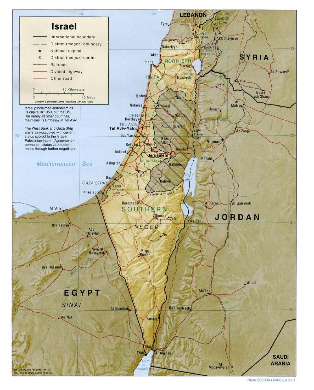 kort over israel geografi 